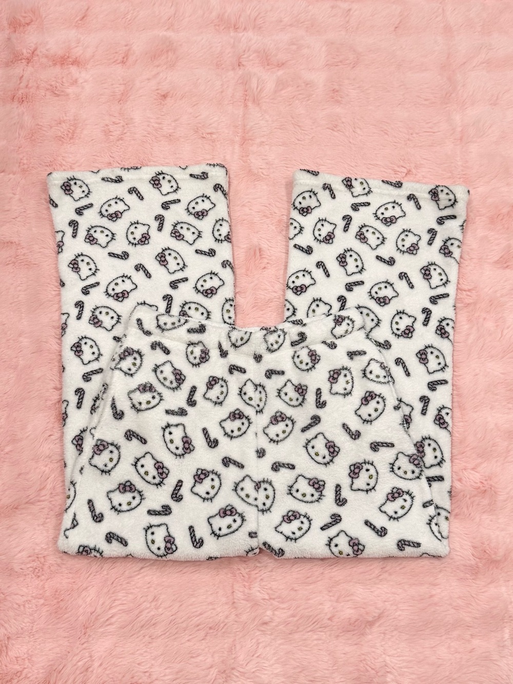 Forever 21 Hello Kitty Fluffy Candy Cane Christmas Wide Leg Pajama Pants
